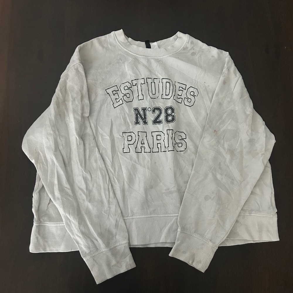 H&M Divided Estudes No 28 Paris Graphic Sweatshirt Gray Distressed XL